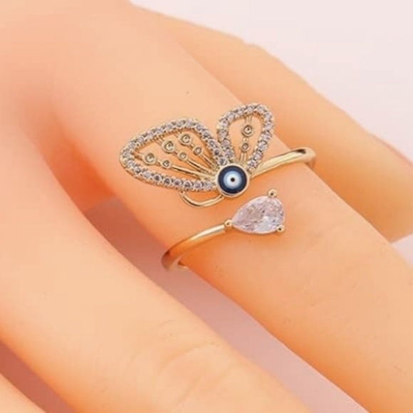 Raffine Paris Butterfly 14K Gold Plated Zircon Accented Adjustable Ring - Picture 4 of 6